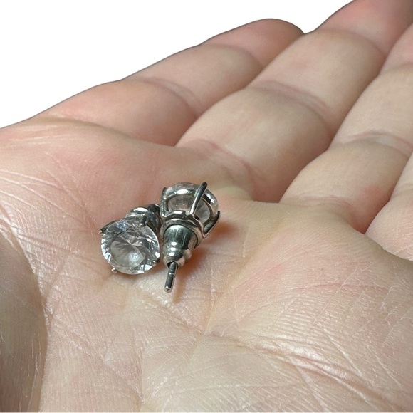 Signed JCM 925 CZ China Sterling Silver & 3 CT 7mm Solitaire CZ Stud Earrings - Picture 13 of 16